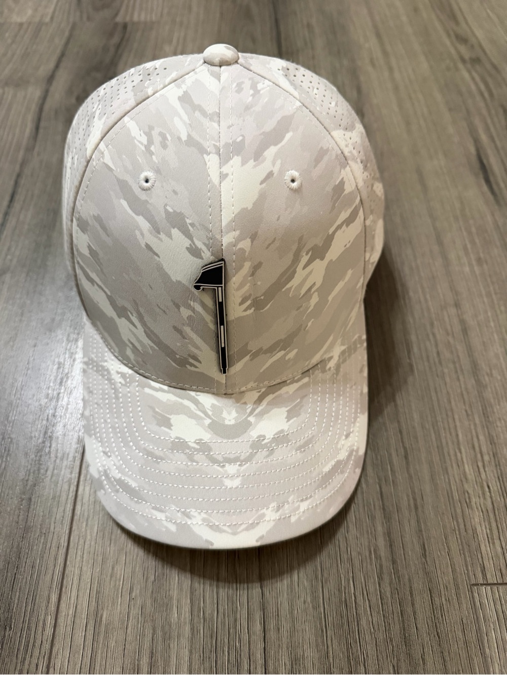 Men's White Camo Baseball Cap with Subtle Flag Accent